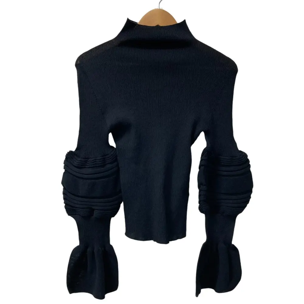 24SS ISSEY MIYAKE イッセイミヤケ ASSEMBLAGE フレアスリーブリブニット セーター IM41KN802 サイズ2 ブラック