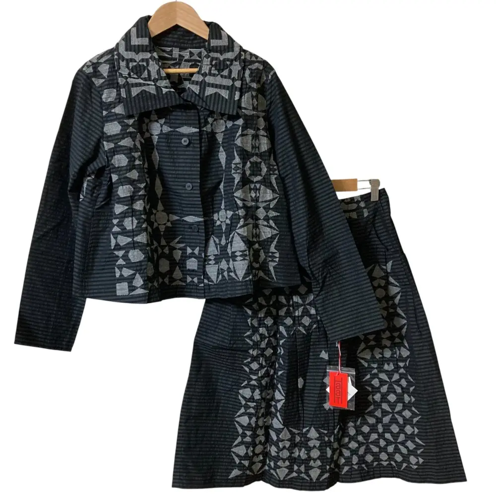 HaaT ISSEY MIYAKE ハート イッセイミヤケ ボーダー ジャガード シャツ スカート セットアップ サイズ2 ブラック 