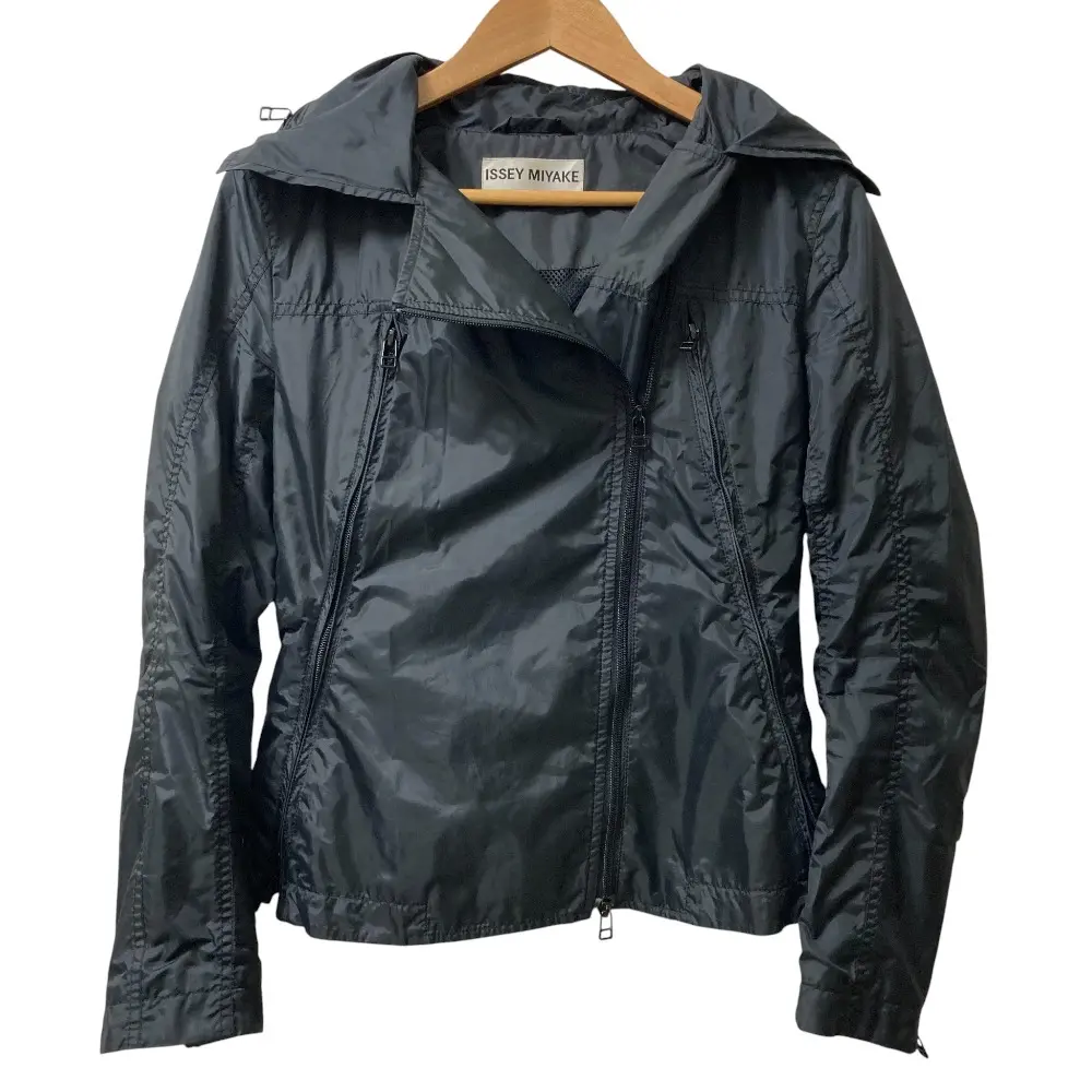 ISSEY MIYAKE イッセイミヤケ ナイロン パラシュート ライダースジャケット IM13FC503 サイズ2 ブラック