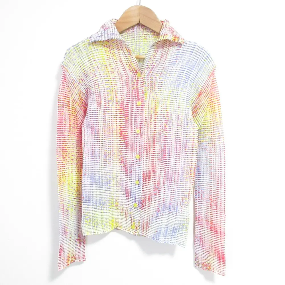 ISSEY MIYAKE イッセイミヤケ ロングスリーブ スクエアプリーツ シャツ IM41FJ613 サイズ2 マルチカラー