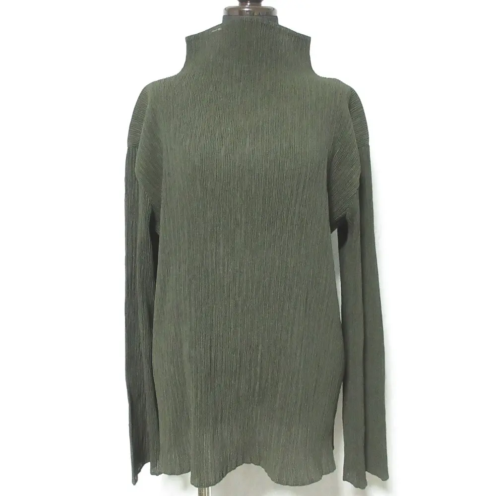 ISSEY MIYAKE イッセイミヤケ 90s ヴィンテージ ハイネック 長袖 プリーツ カットソー IM74-FJ907 M ブラウンカーキ