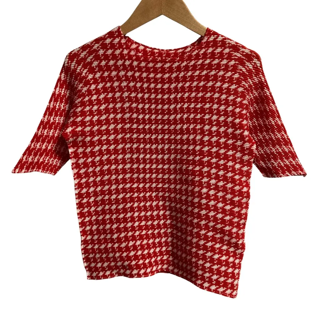 PLEATS PLEAS プリーツプリーズ イッセイミヤケ T. スクエアプリーツ 千鳥格子 カットソー PP68FK727 サイズ3 レッド