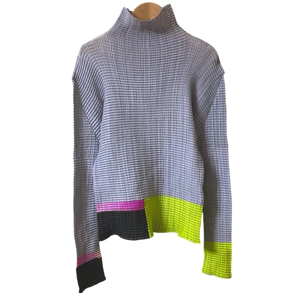 ISSEY MIYAKE イッセイミヤケ スクエアプリーツ ハイネックカットソー Mサイズ グレー 