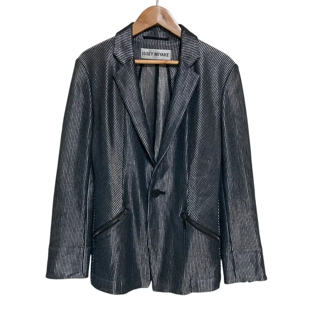 ISSEY MIYAKE イッセイミヤケ ストライプ シアーテーラードジャケット IM41FD502 サイズ2 シルバー ネイビー