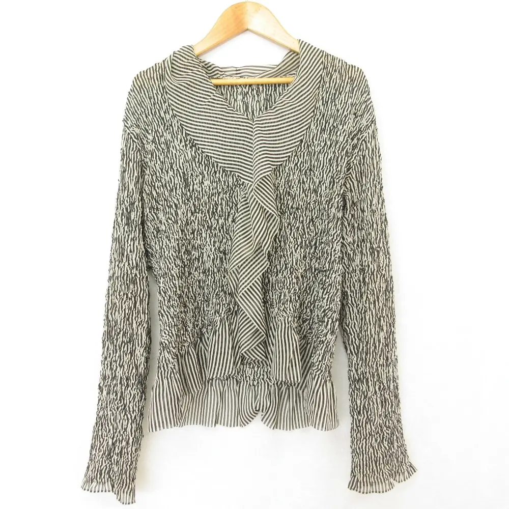 ISSEY MIYAKE イッセイミヤケ フリルカラー プリーツブラウス IM01FJ323 サイズ2 ブラック グレー 