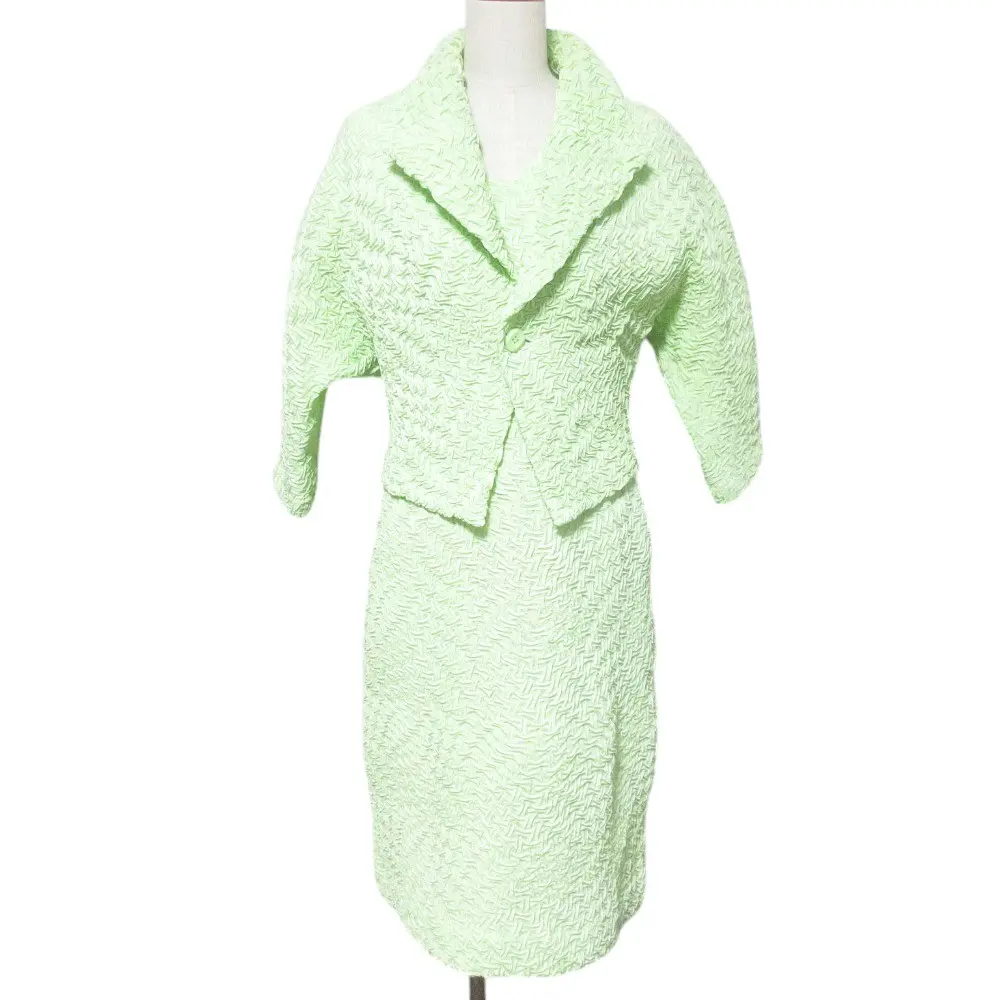 ISSEY MIYAKE イッセイミヤケ ジャガードジャケット ワンピース アンサンブル IM71FD005/IM71FH002 サイズ2 ライトグリーン