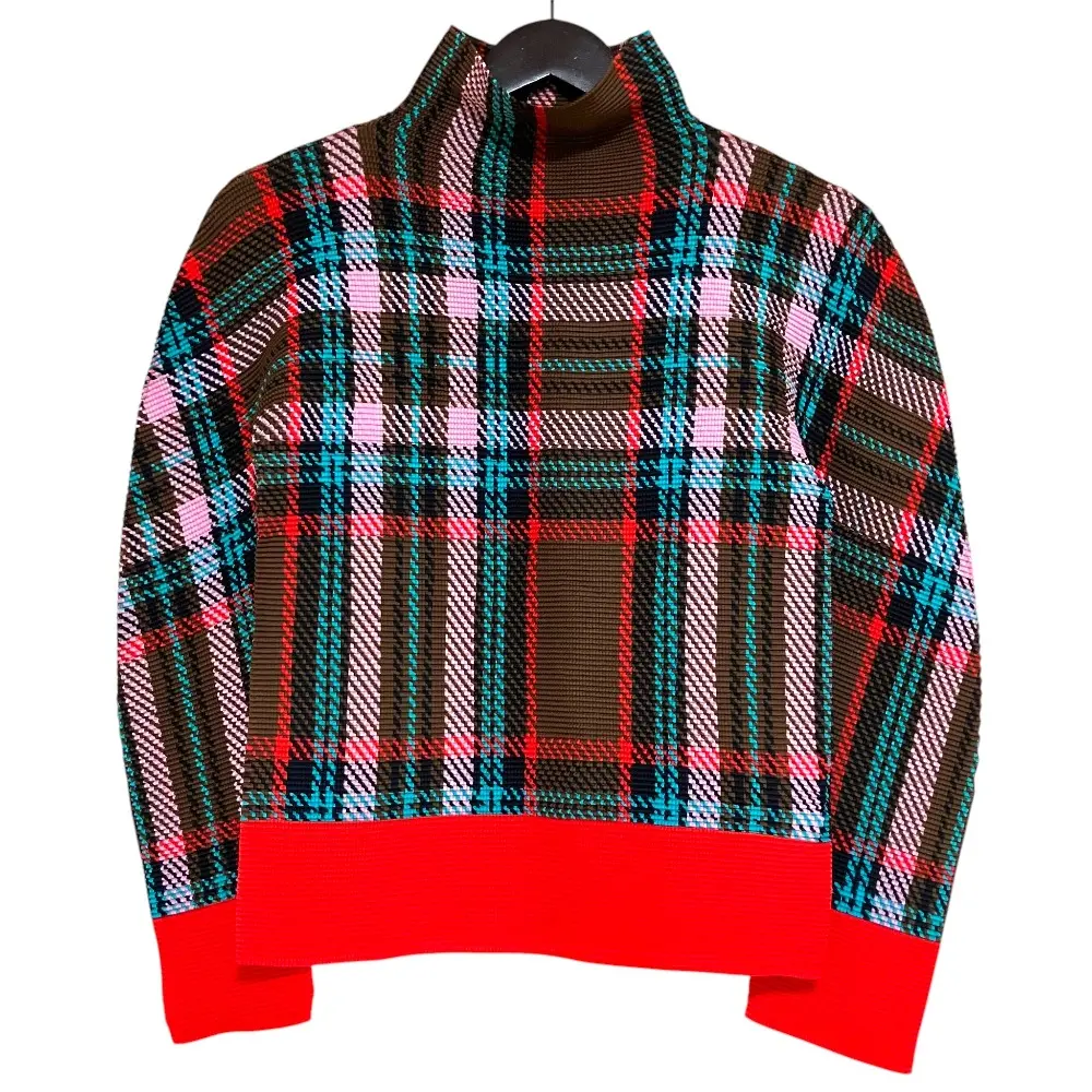 23AW me ISSEY MIYAKE ミーイッセイミヤケ TARTAN CHECK TOP タータンチェック柄 長袖 ハイネック カットソー ブラウン レッド