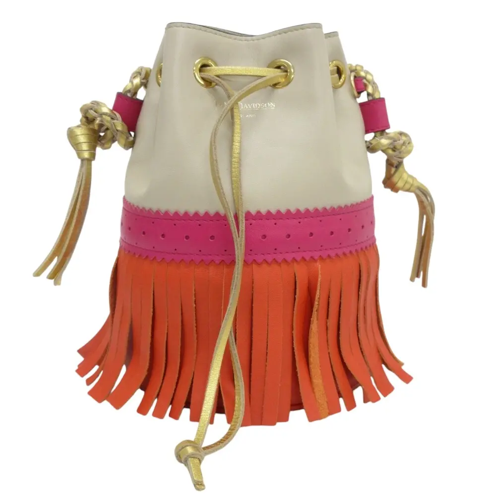 J&M DAVIDSON ジェイ＆エムデヴィッドソン カーニバル ドロスト レザー ショルダーバッグ ベージュ×レッド