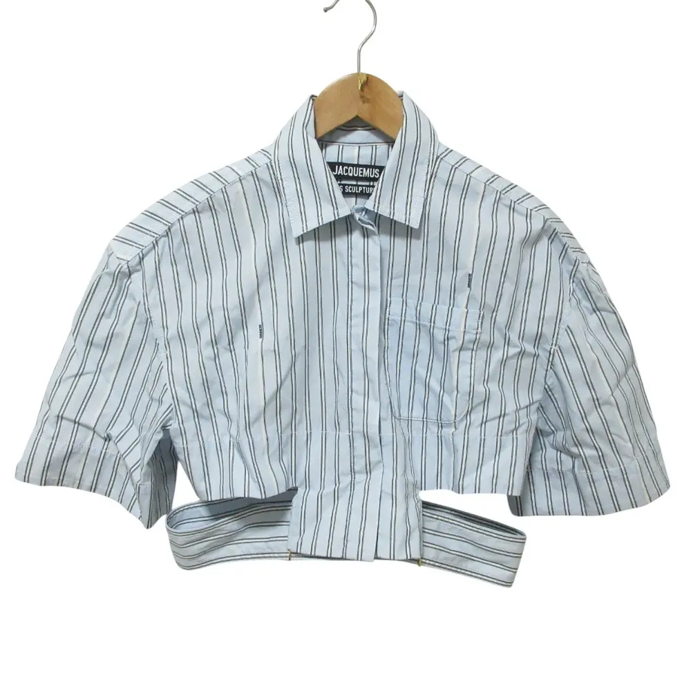 24SS JACQUEMUS ジャックムス La Chemise Courte Bari ストライプ柄 半袖 ショート丈 シャツ 241SH054-1140-3FE 34 ブルー