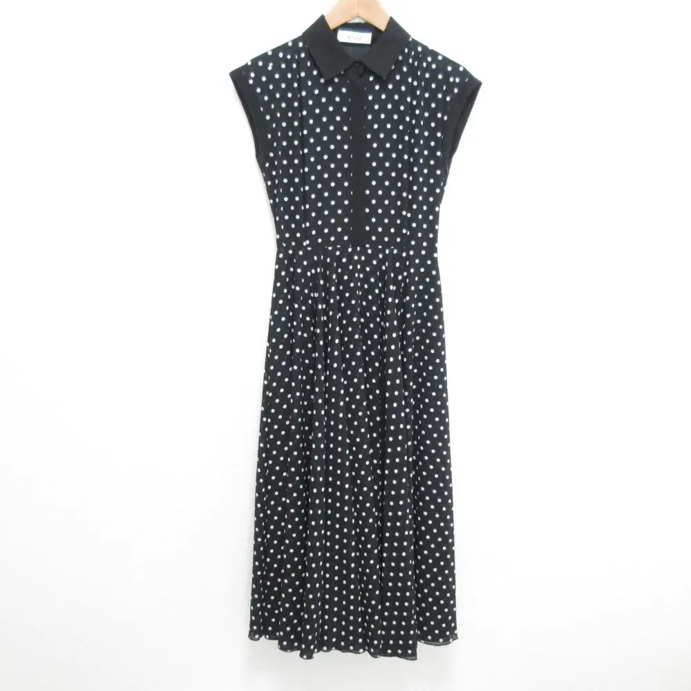 JENNE ジェンヌ エアリーフレアワンピース ドット柄 フレンチスリーブ ロングドレス o21ss-op17a サイズM ブラック×ホワイト
