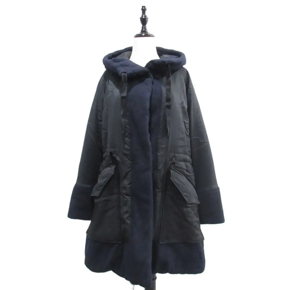 20AW JIL SANDER ジルサンダー バイカラー フーディ オーバーサイズ パテッドコート 32 ブラック×ネイビー