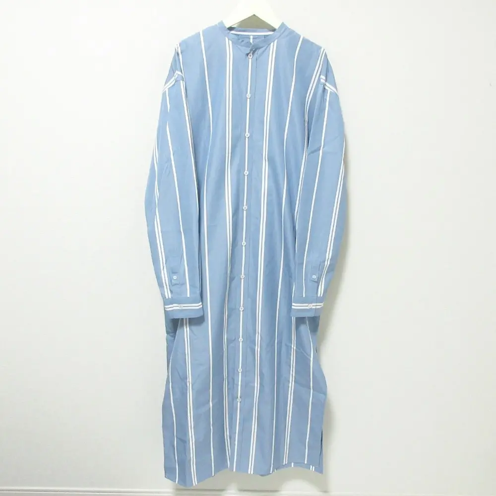 クリーニング済 JIL SANDER+ ジルサンダー ストライプ柄 サイドスリット バンドカラー シャツワンピース 36 ブルーの買取実績【2024年9月買取】