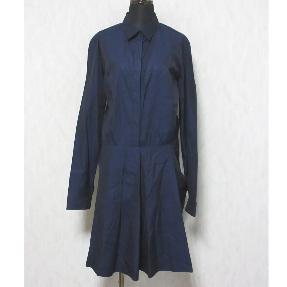 JIL SANDER ジルサンダー 長袖 比翼 ひざ丈 プルオーバー シャツワンピース 38 ネイビー