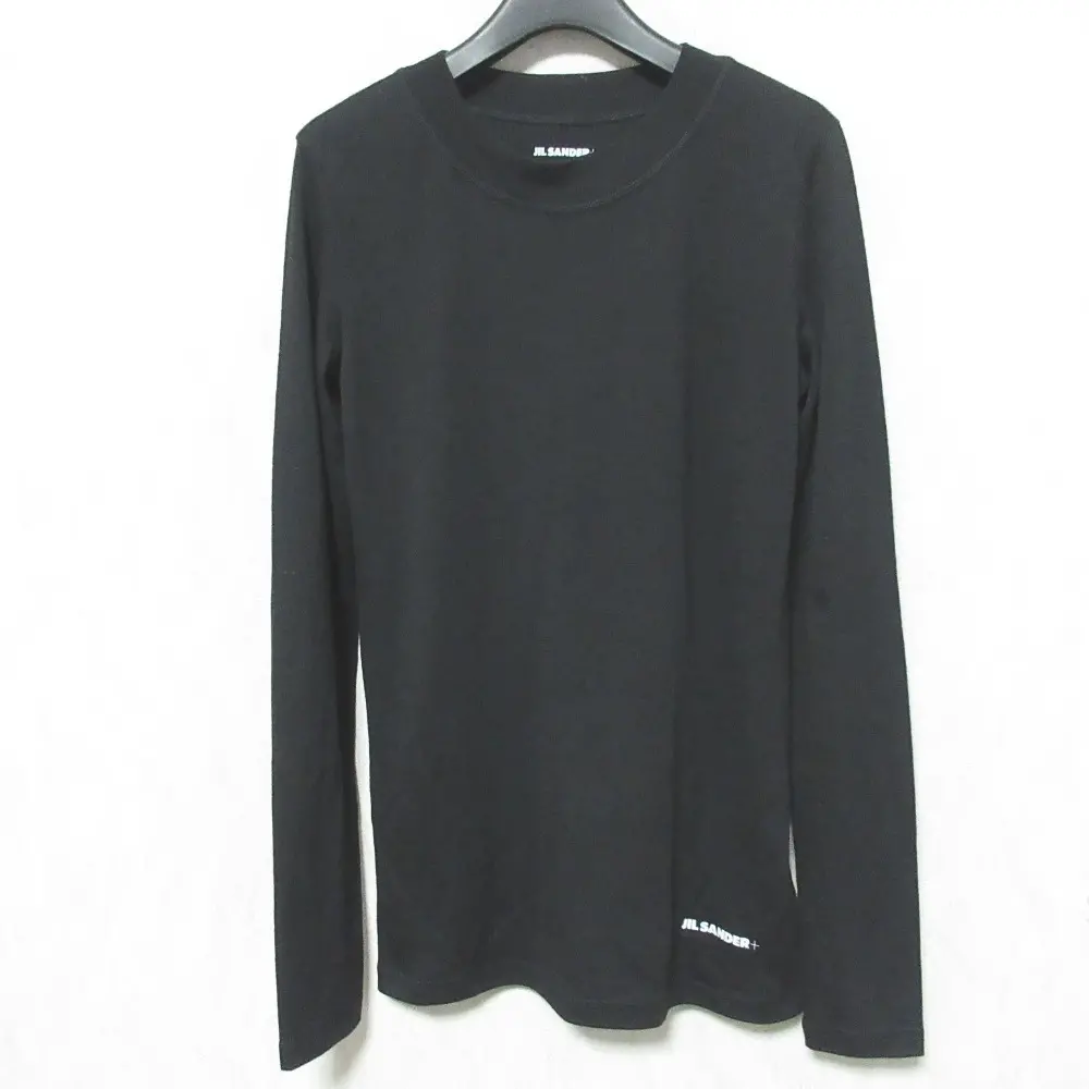 23AW JIL SANDER + ジルサンダープラス ウールブレンド ロゴプリント 長袖 Tシャツ カットソー M ブラック