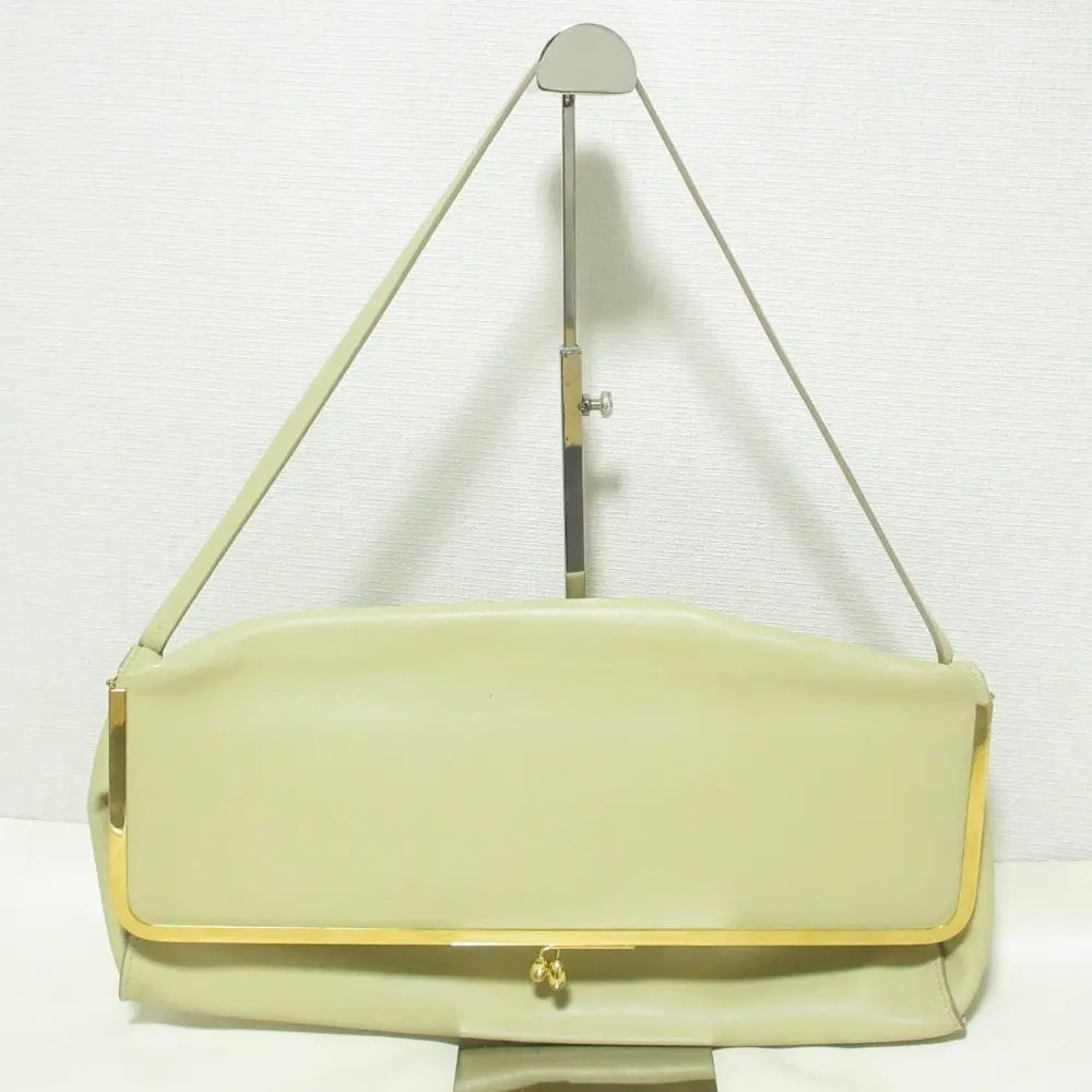 JIL SANDER ジルサンダー レザー がま口 ワンショルダーバッグ ハンドバッグ ベージュ×ゴールド金具