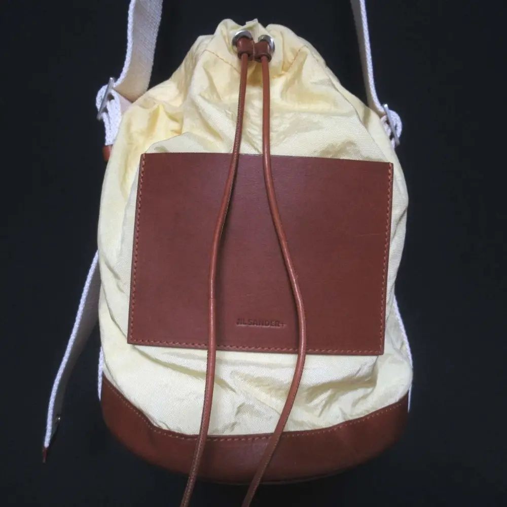 22SS JIL SANDER+ ジルサンダープラス ナイロン×レザー ドローストリング 巾着 ショルダーバッグ イエロー×ブラウン