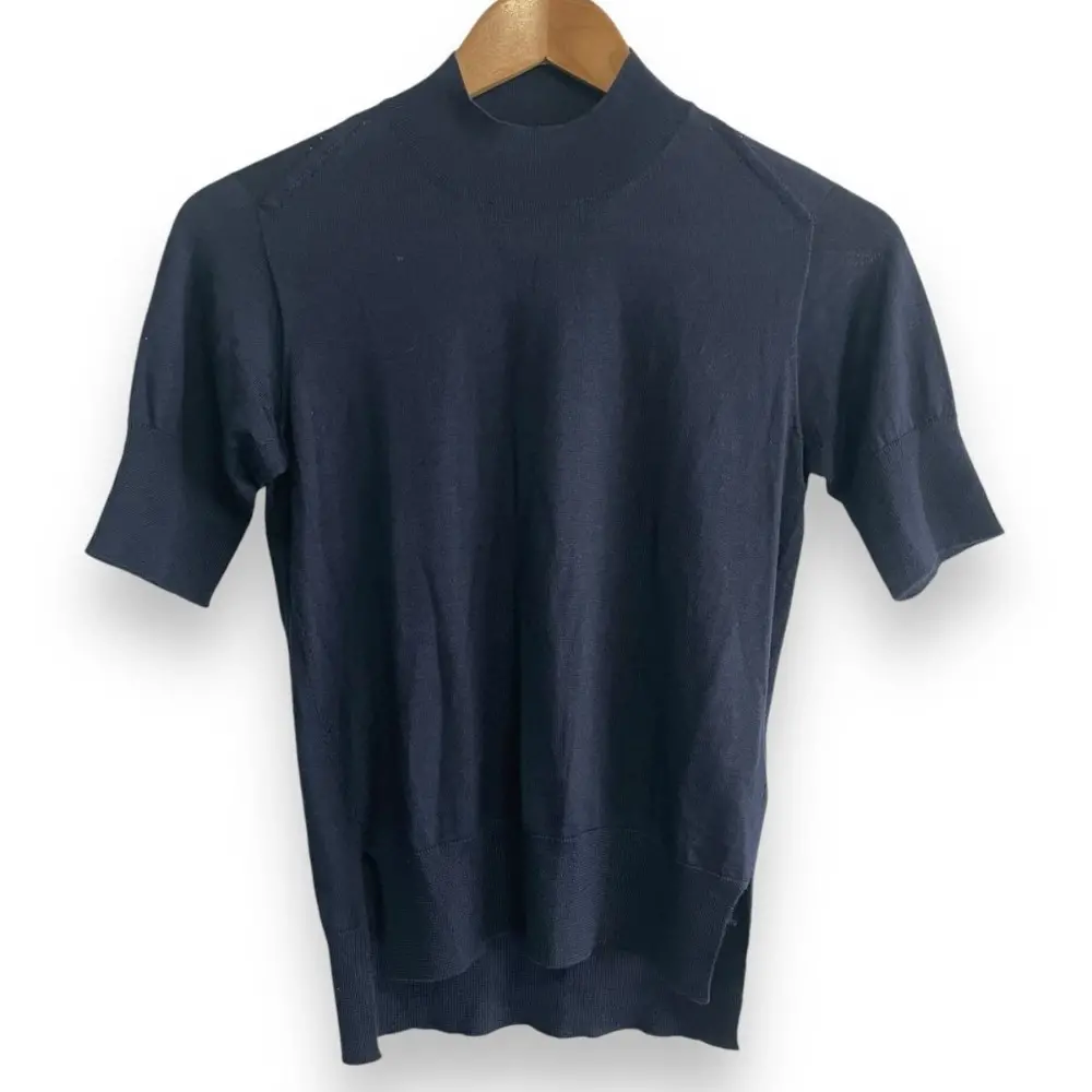 23SS JIL SANDER ジルサンダー カシミヤ×シルクブレンド 半袖 ハイネック ハイゲージニット セーター 34 ネイビー