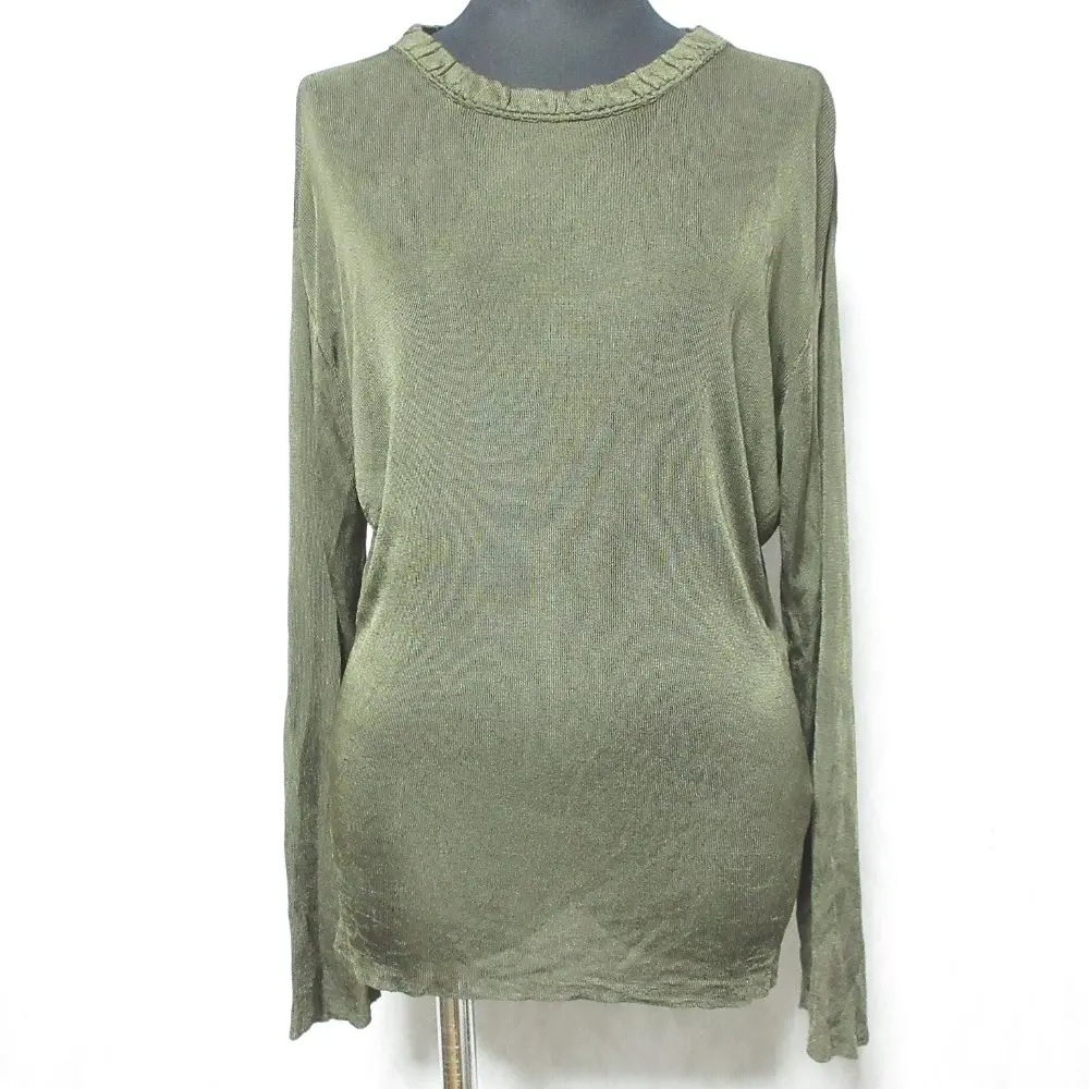 JIL SANDER ジルサンダー クルーネック ロングスリーブ 長袖 ニットトップス プルオーバー カットソー 38 カーキ