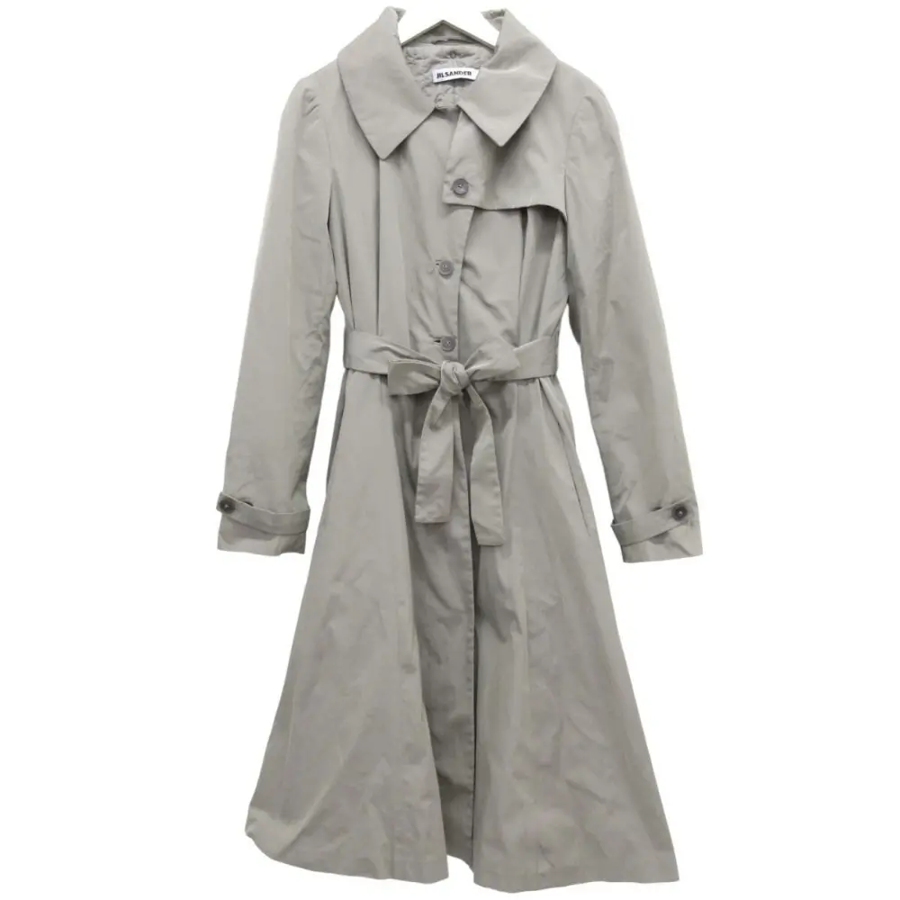 クリーニング済 JIL SANDER ジルサンダー 中綿ライナー付き ロングコート シングルトレンチコート 36 グレージュ