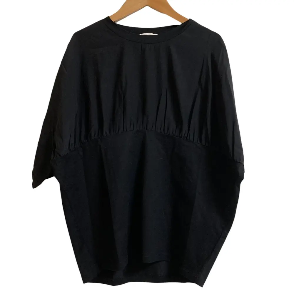 JIL SANDER ジルサンダー シルク切替 ハーフスリーブ チュニック プルオーバー Mサイズ ブラック