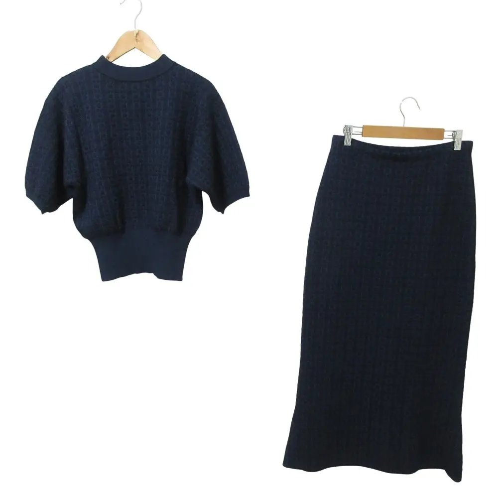 JIL SANDER ジルサンダー プルオーバーニットシャツ ロングスカート セットアップ 34 36 ネイビー