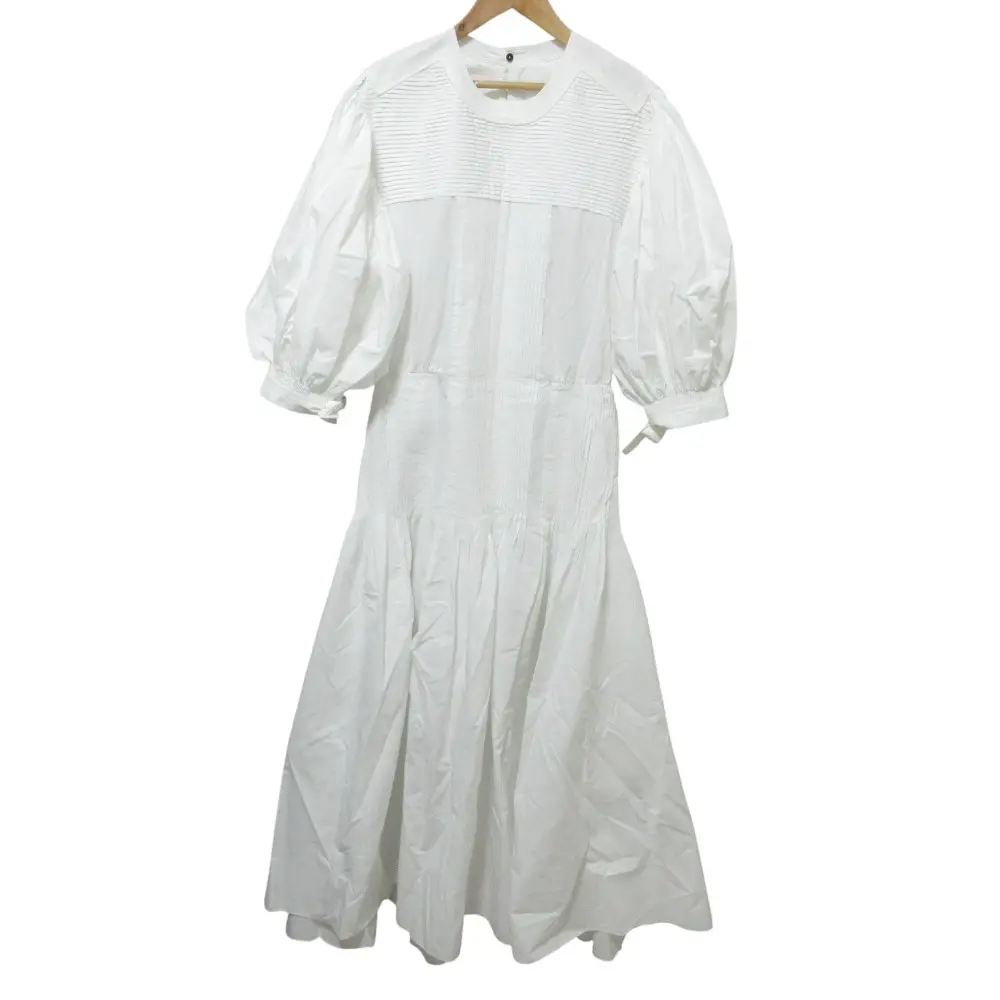クリーニング済 JIL SANDER ジルサンダー タックプリーツボリュームスリーブロングドレス ワンピース JSPS505106 32 ホワイト