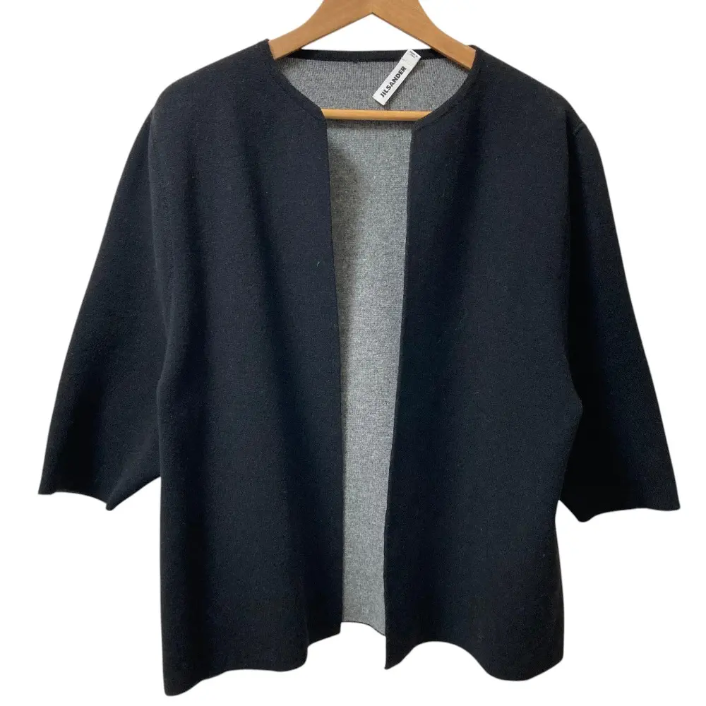 JIL SANDER ジルサンダー カシミヤダブルフェイス ニットカーディガン サイズ34 ブラック×グレー