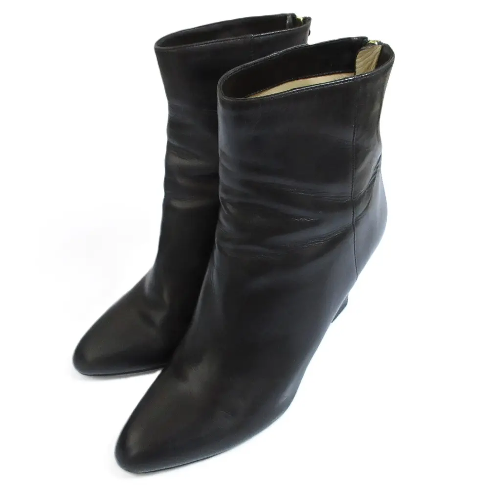 JIMMY CHOO ジミーチュウ レザー ウェッジソール ポインテッドトゥ ショートブーツ 38 24.0cm相当 ブラック