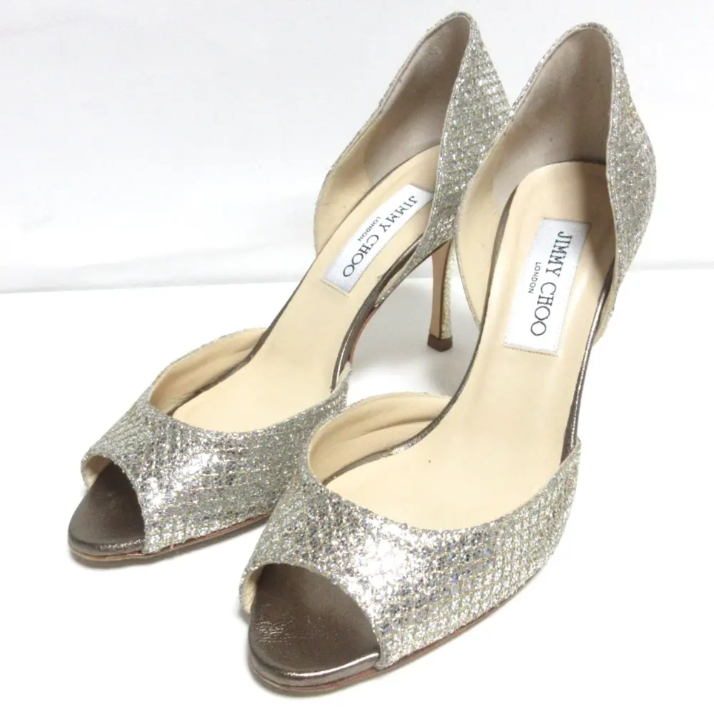 JIMMY CHOO ジミーチュウ LOGAN オープントゥ ピンヒール セパレート グリッターパンプス サンダル 36 23.0cm相当 シルバー