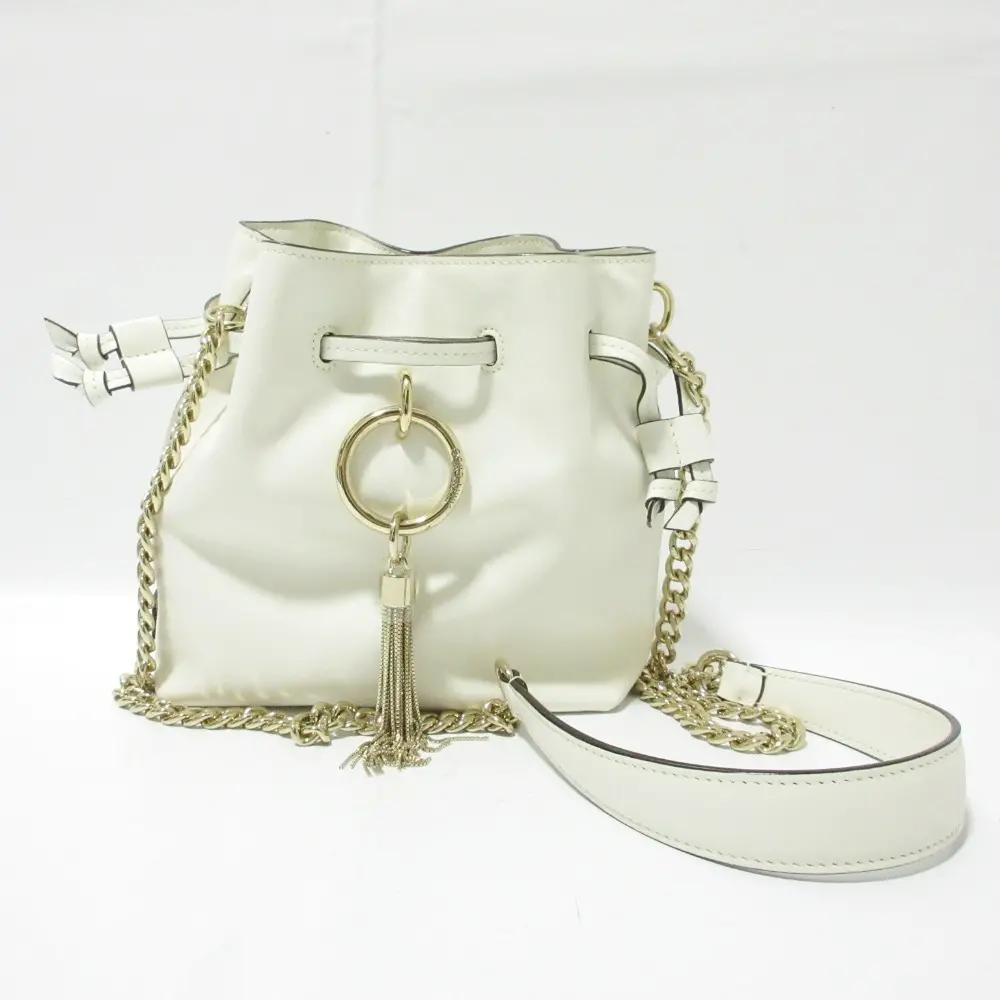 JIMMY CHOO ジミーチュウ CALLIE DRAWSTRING レザー チェーン ショルダーバッグ ホワイト