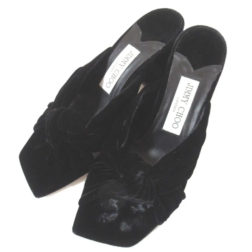 24SS JIMMY CHOO ジミーチュウ AVENUE 85 ベルベット ハイヒール ミュール サンダル 37 24cm相当 ブラック