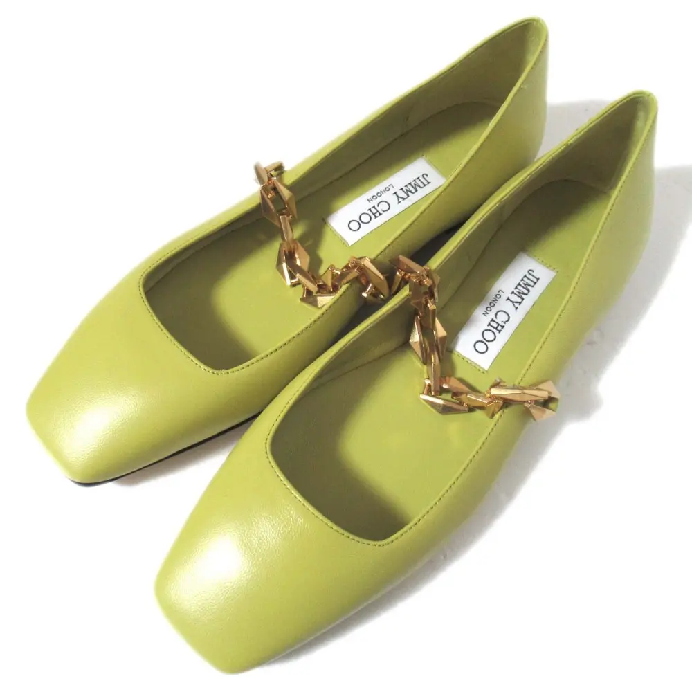 24AW JIMMY CHOO ジミーチュウ DIAMOND TILDA FLAT レザー フラットシューズ メリージェーンパンプス 37 約24cm イエローグリーン系
