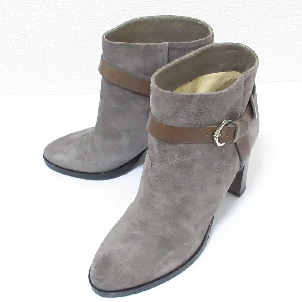 JIMMY CHOO ジミーチュウ スエード アンクルベルト アンクルブーツ ショートブーツ 37 23.5cm相当 グレー×ブラウン