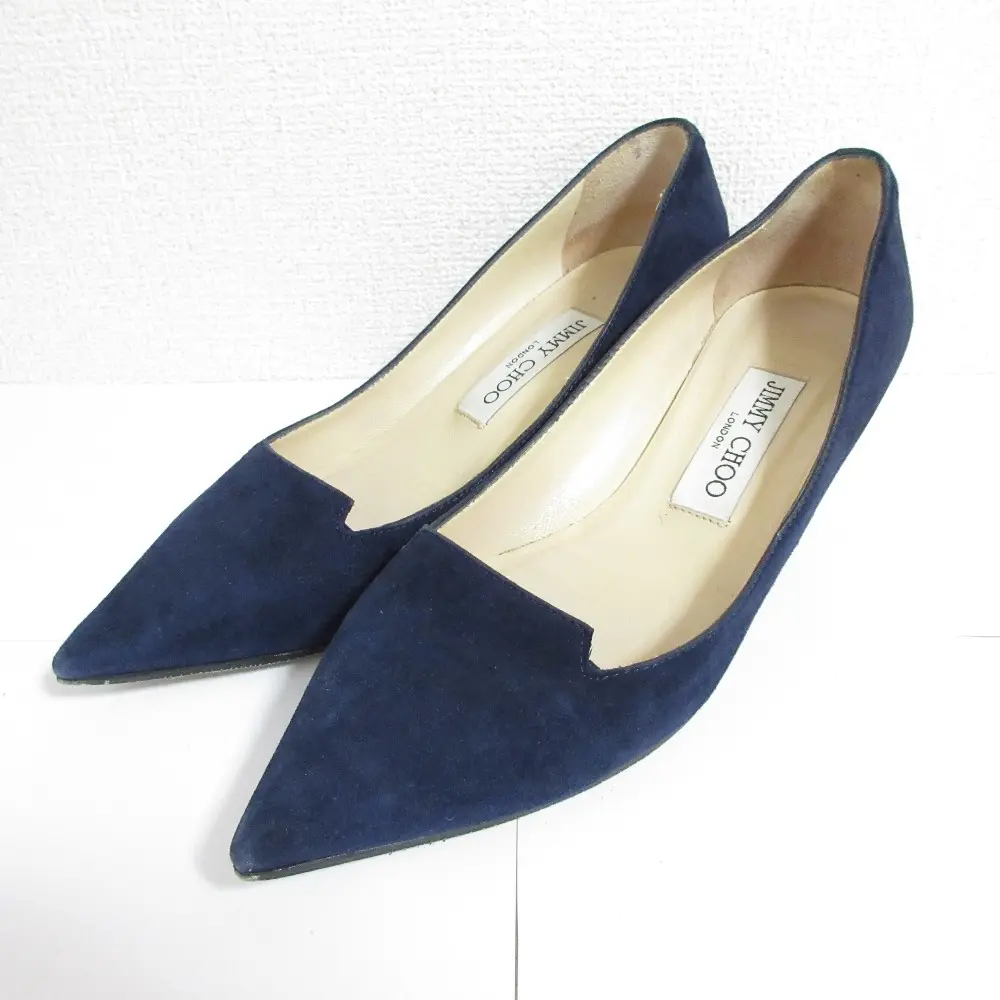 JIMMY CHOO ジミーチュウ スエード ポインテッドトゥ ピンヒール パンプス 36.5 23.5cm相当 ネイビー