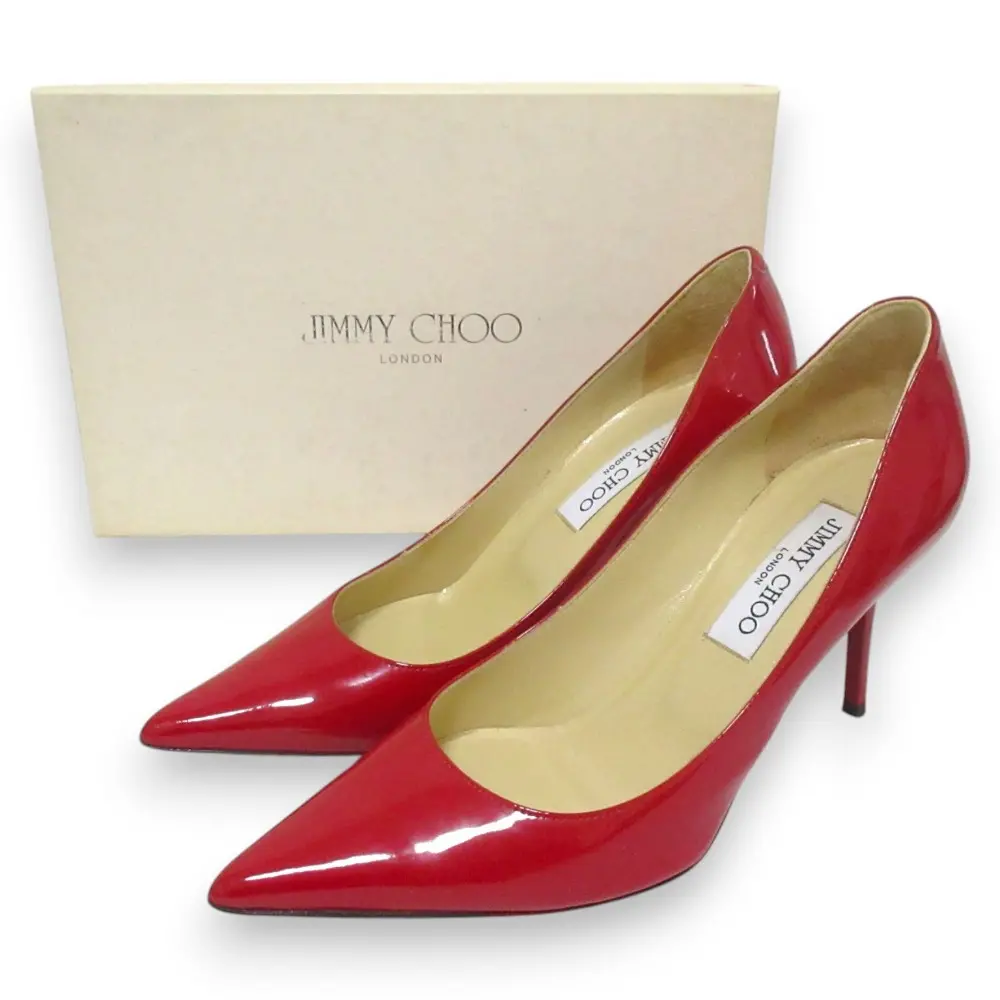 JIMMY CHOO ジミーチュウ AGNES アグネス パテントレザー ポインテッドトゥ ピンヒール パンプス 37 約24cm レッド