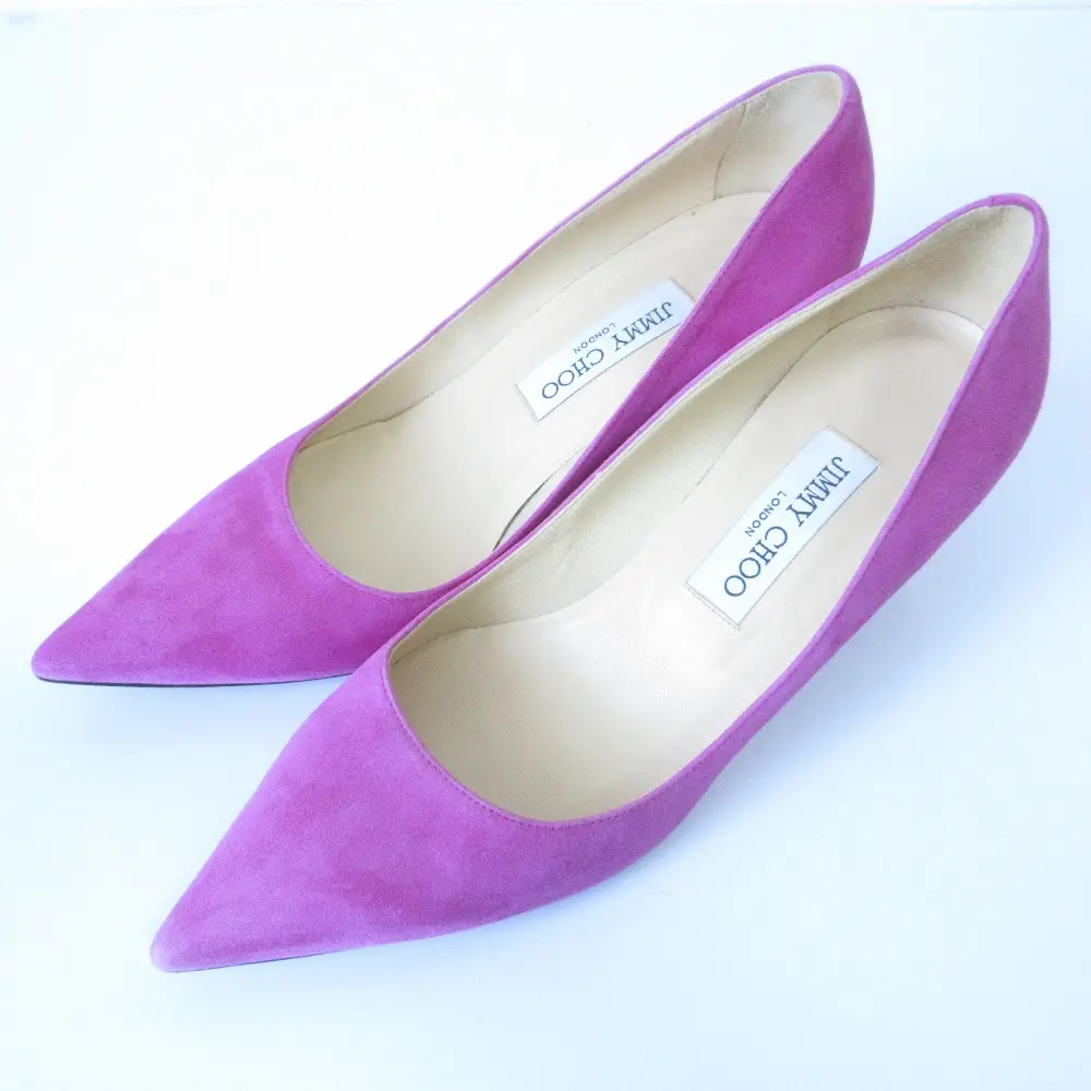 JIMMY CHOO ジミーチュウ スエード ポインテッドトゥ ヒール パンプス 37.5 24cm相当 パープル
