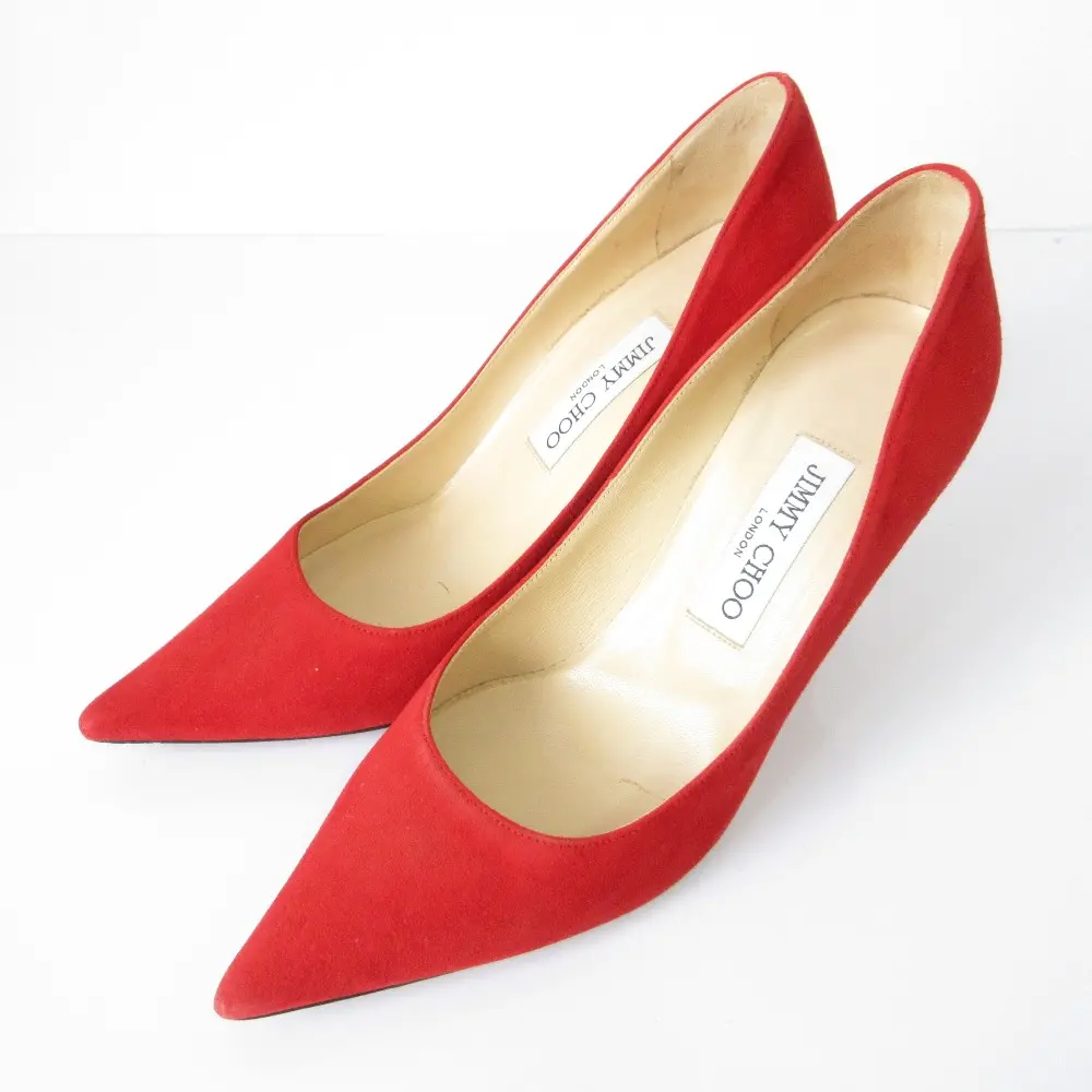 JIMMY CHOO ジミーチュウ スエード ピンヒール ポインテッドトゥ パンプス 37.5 24cm相当 レッド