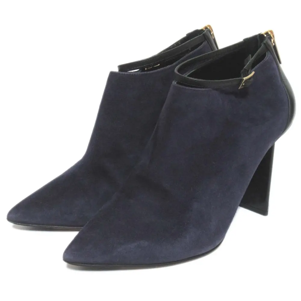 JIMMY CHOO ジミーチュウ VANISH ポインテッドトゥ チャンキーヒール スエード ショートブーツ 36 23cm ネイビー×ブラック