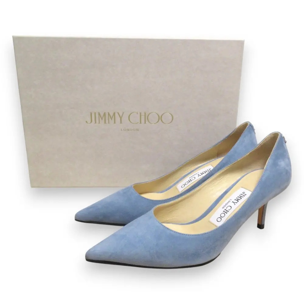 JIMMY CHOO ジミーチュウ LOVE65 スエード ポインテッドトゥ パンプス 34.5 約21.5cm ダークスカイ ブルー系
