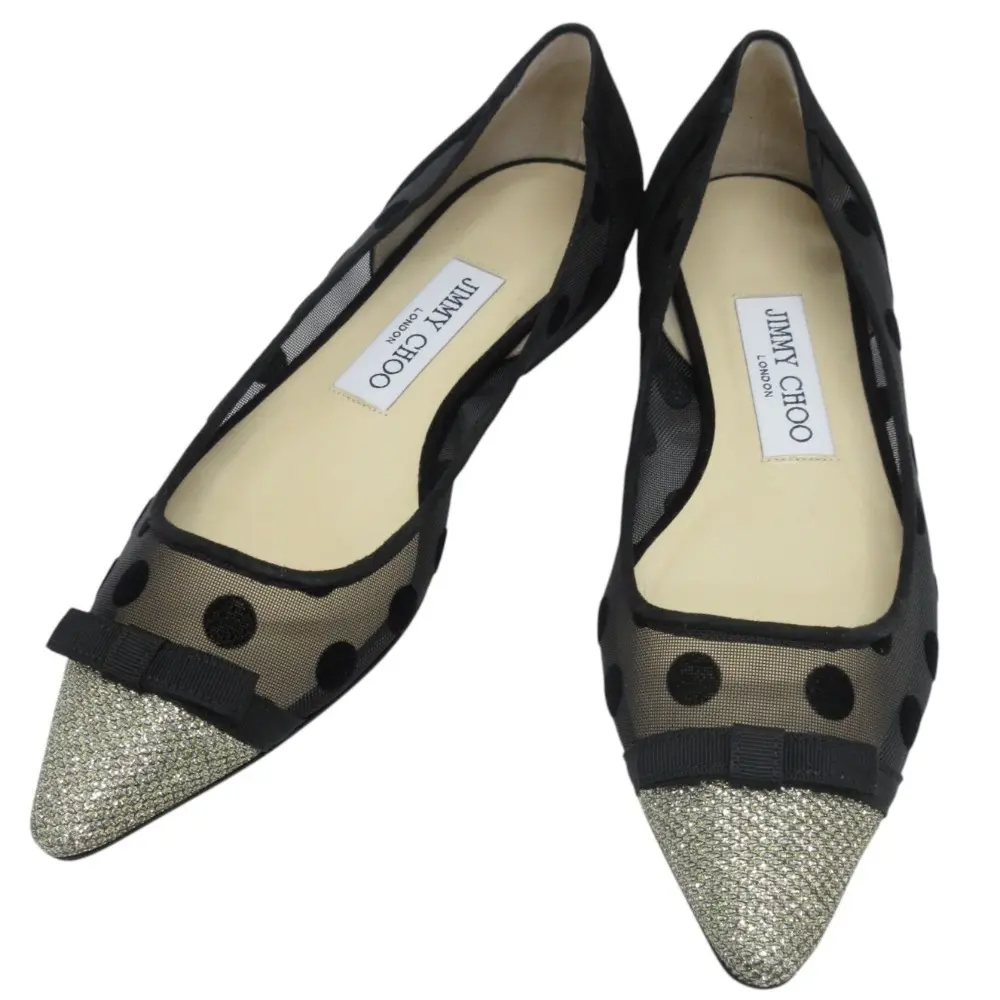 JIMMY CHOO ジミーチュウ DOROTHY FLAT シアー ドット柄 フラットシューズ パンプス 35 22cm相当 ブラック