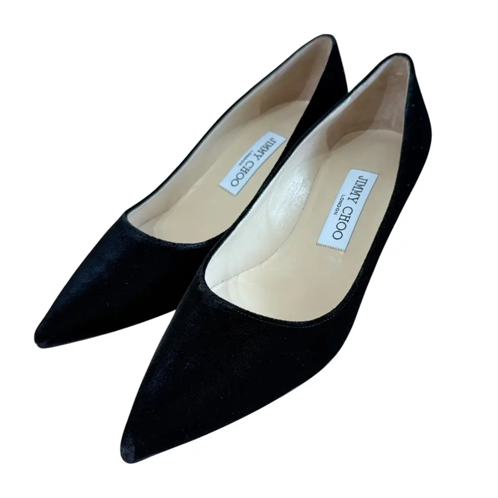 JIMMY CHOO ジミーチュウ ベルベッド ポインテッドトゥ ローヒールパンプス 36 1/2 23.5cm相当 ブラック