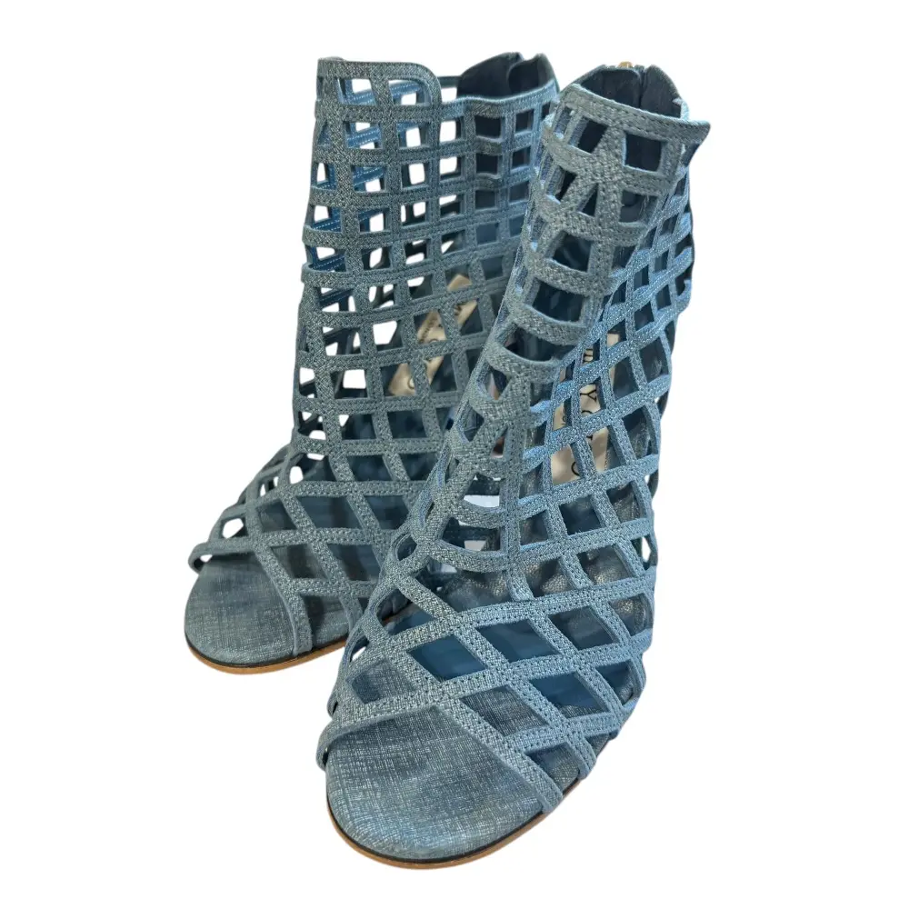 JIMMY CHOO ジミーチュウ カットワーク オープントゥ ブーティ ショートブーツ サンダル 37 24cm相当 ブルー
