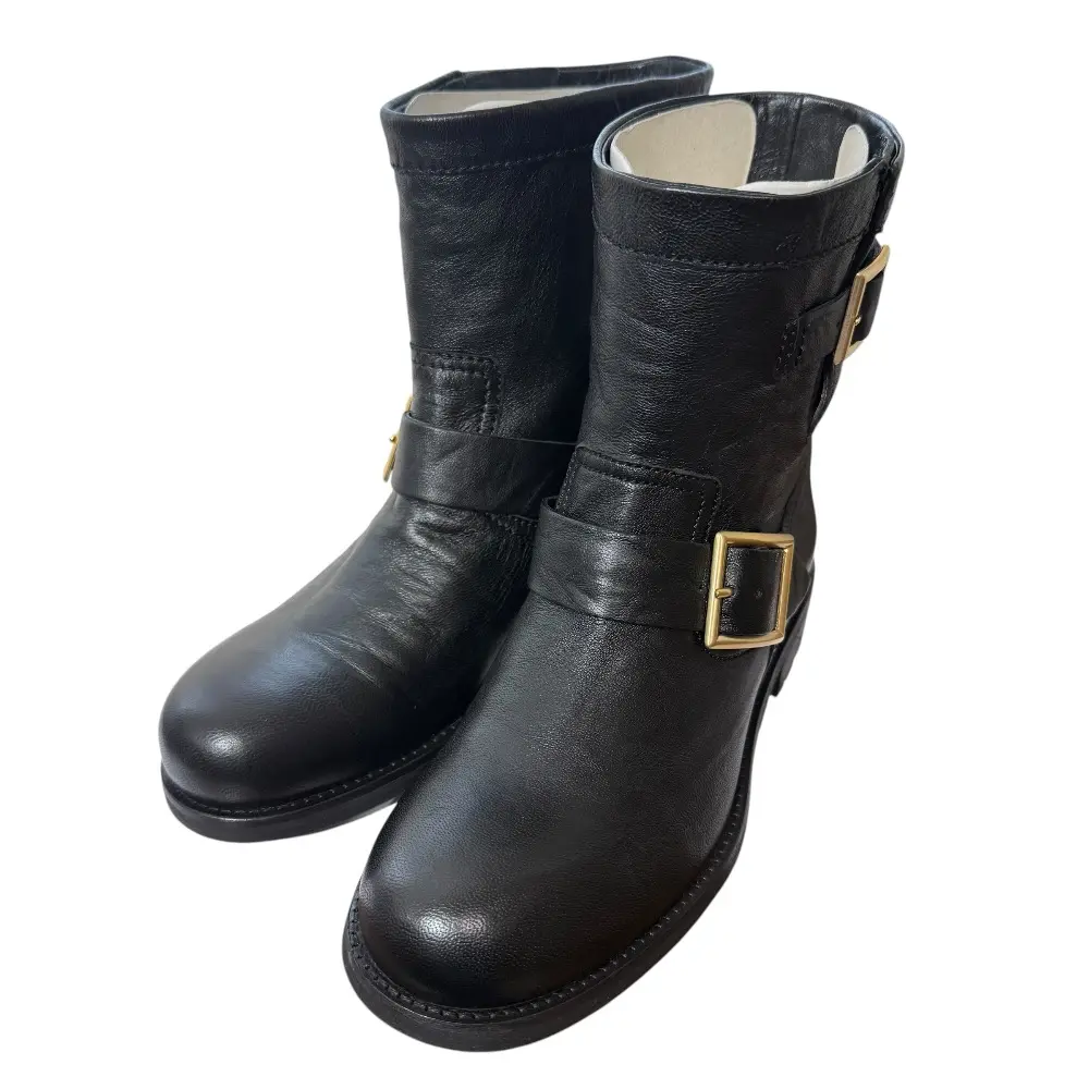 JIMMY CHOO ジミーチュウ レザー ショートブーツ エンジニアブーツ 37 24cm相当 ブラック