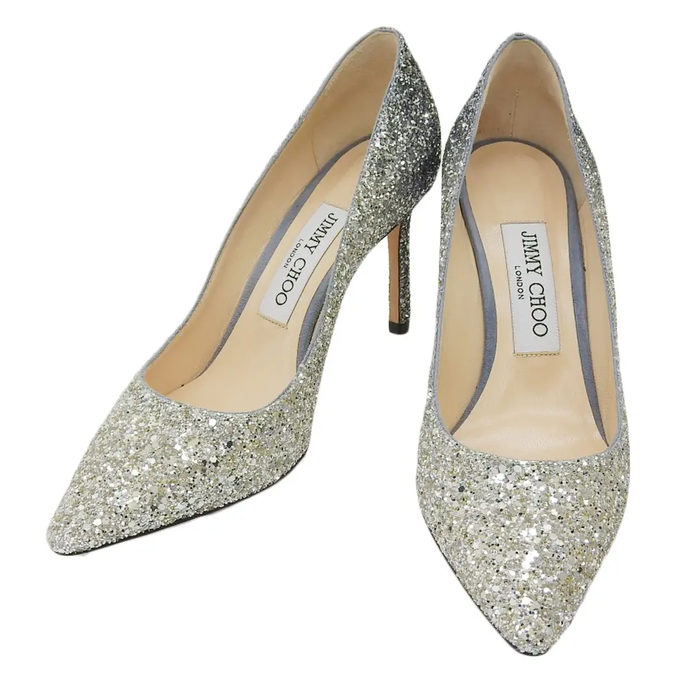 JIMMY CHOO ジミーチュウ ポインテッドトゥ グリッターパンプス 36 約23cm シルバーカラー