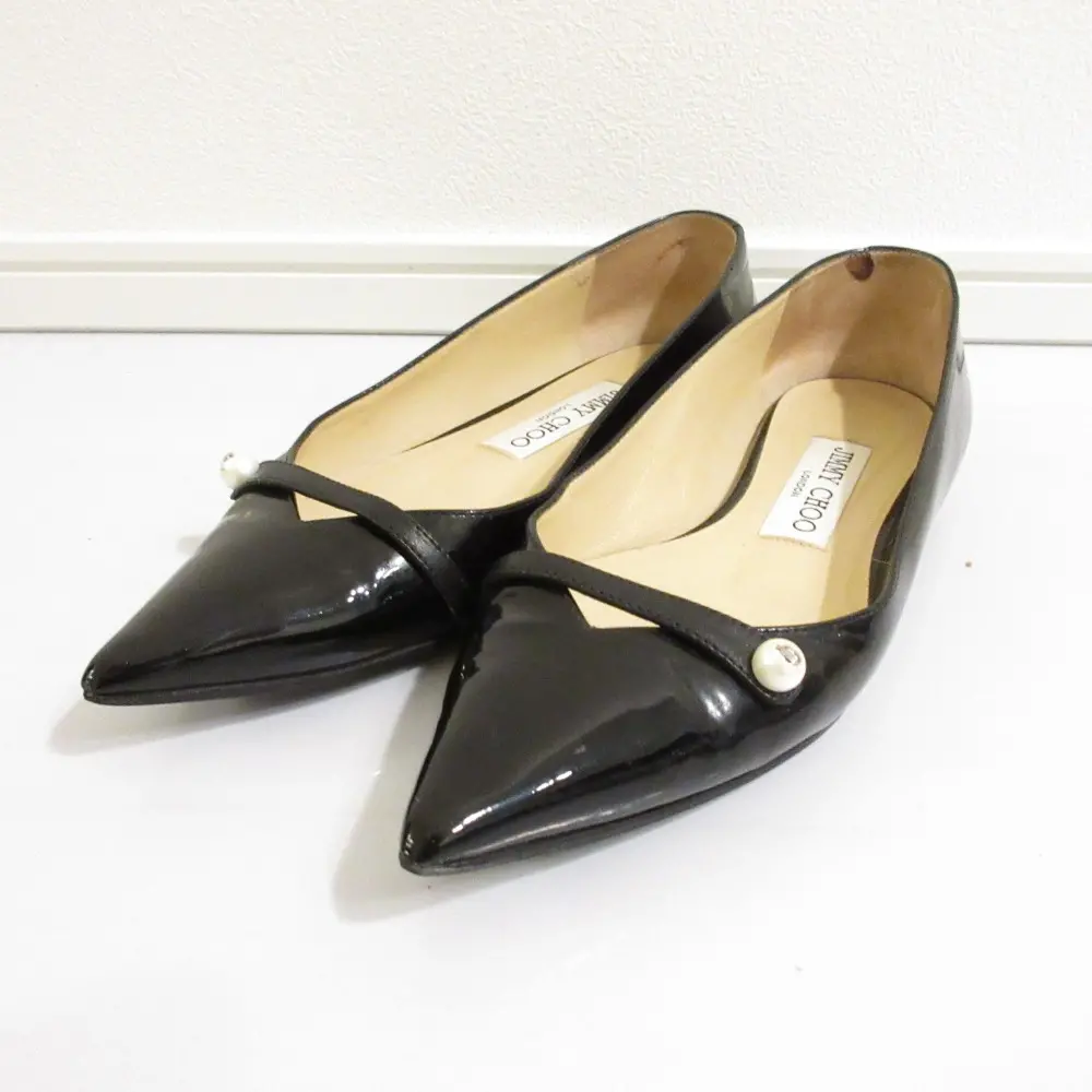 JIMMY CHOO ジミーチュウ ROSALIA FLAT パテントレザー ポインテッドトゥ フラット パンプス 小さいサイズ 34 21cm ブラック
