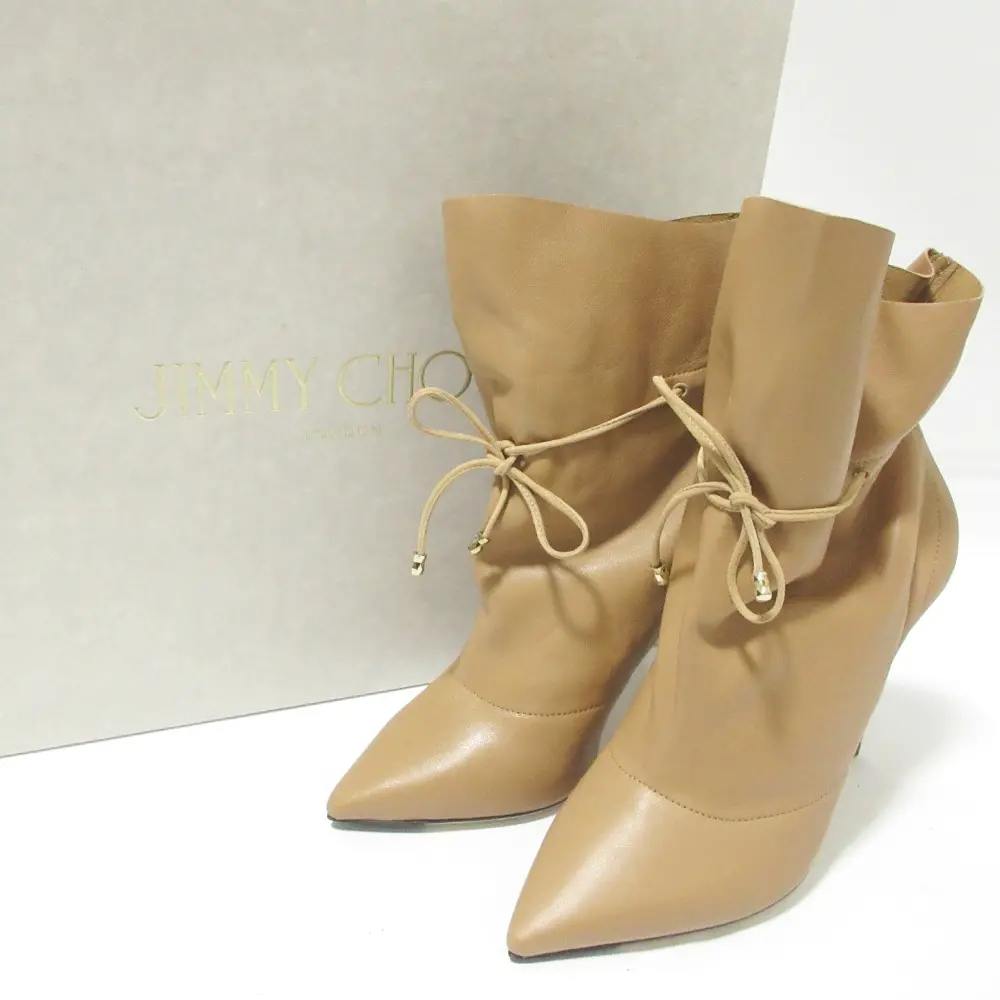 JIMMY CHOO ジミーチュウ レザー リボン ショートブーツ 35 約22.5cm キャメル