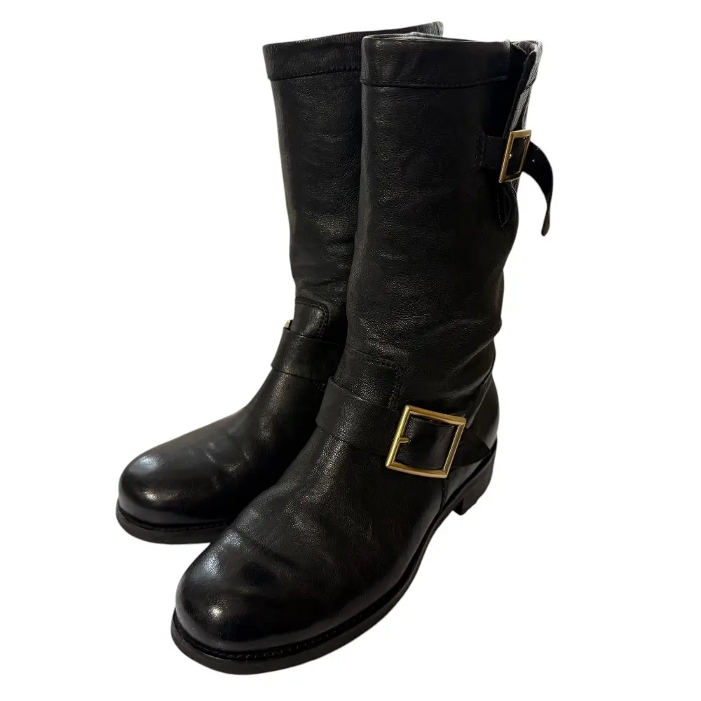 JIMMY CHOO ジミーチュウ レザー ショートブーツ エンジニアブーツ 36 23cm相当 ブラック