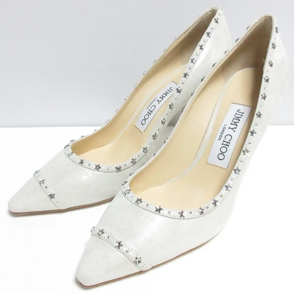 JIMMY CHOO ジミーチュウ ROMY85 スタースタッズ ポインテッドトゥ パンプス 35.5 23.0cm相当 グレー シルバー
