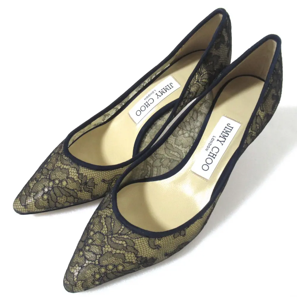 JIMMY CHOO ジミーチュウ 総レース ポインテッドトゥ ハイヒール レース パンプス 35サイズ 22cm ネイビー