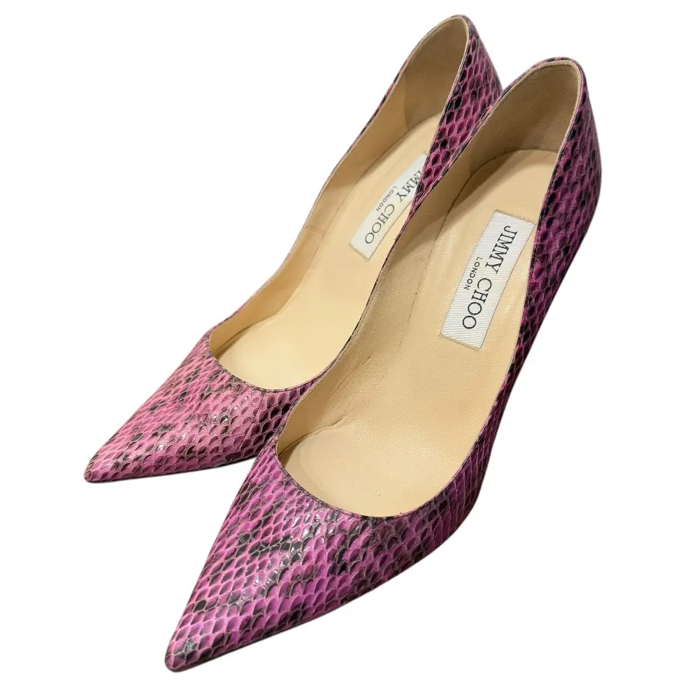 JIMMY CHOO ジミーチュウ ポインテッドトゥ パイソンレザー ハイヒール パンプス 36 1/2 パープル
